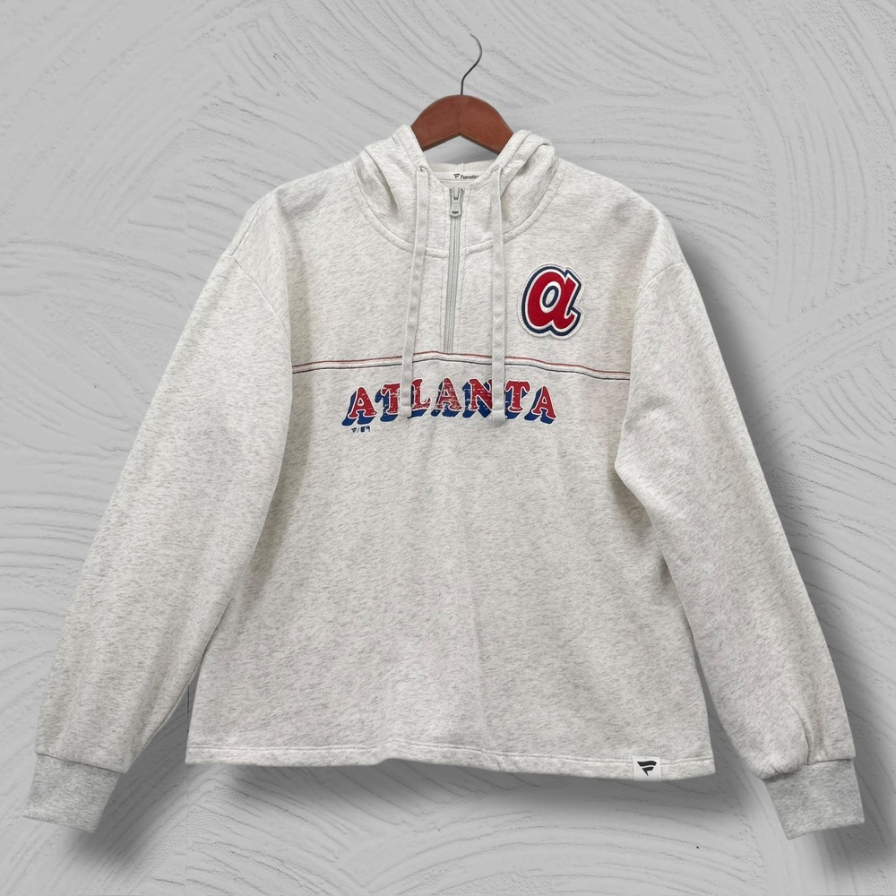 Fanatics Atlanta Braves MLB Heathered Grey 1/4 Zip Pullover‎ Hoodie XL